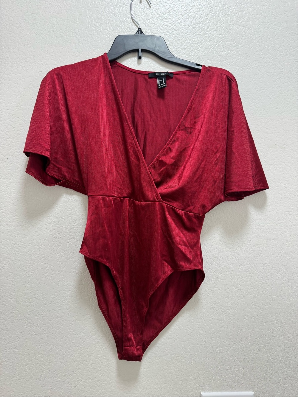 Forever 21 Wine Red Surplice Bodysuit Top